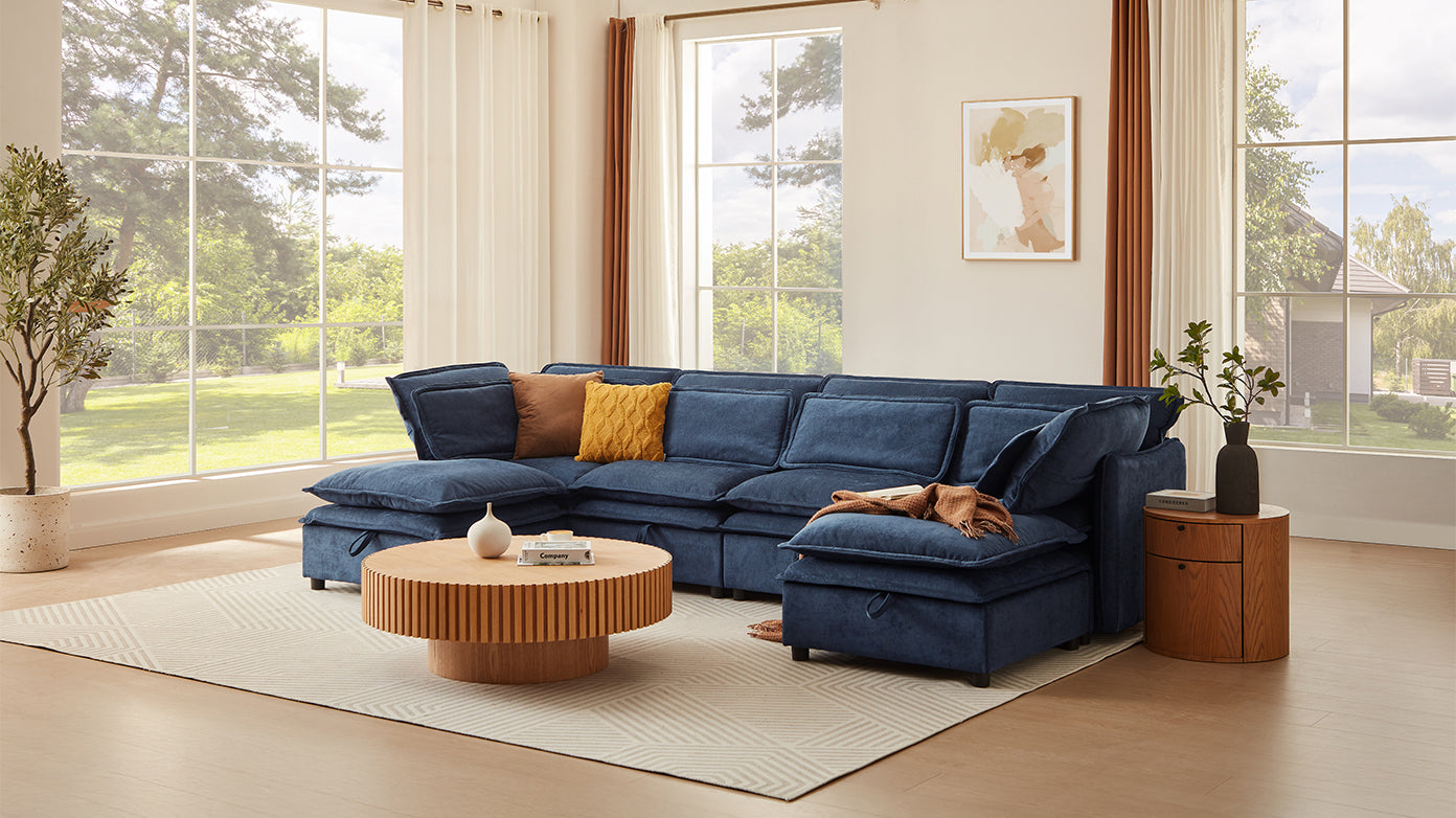 U_Style Double-Layer Cushion Modern Large U-Shaped Modular Sofa, Freely Combinable 6-Seater with Storage Function, Convertible to Sofa Bed, Perfect for Living Rooms, Offices, and Apartments