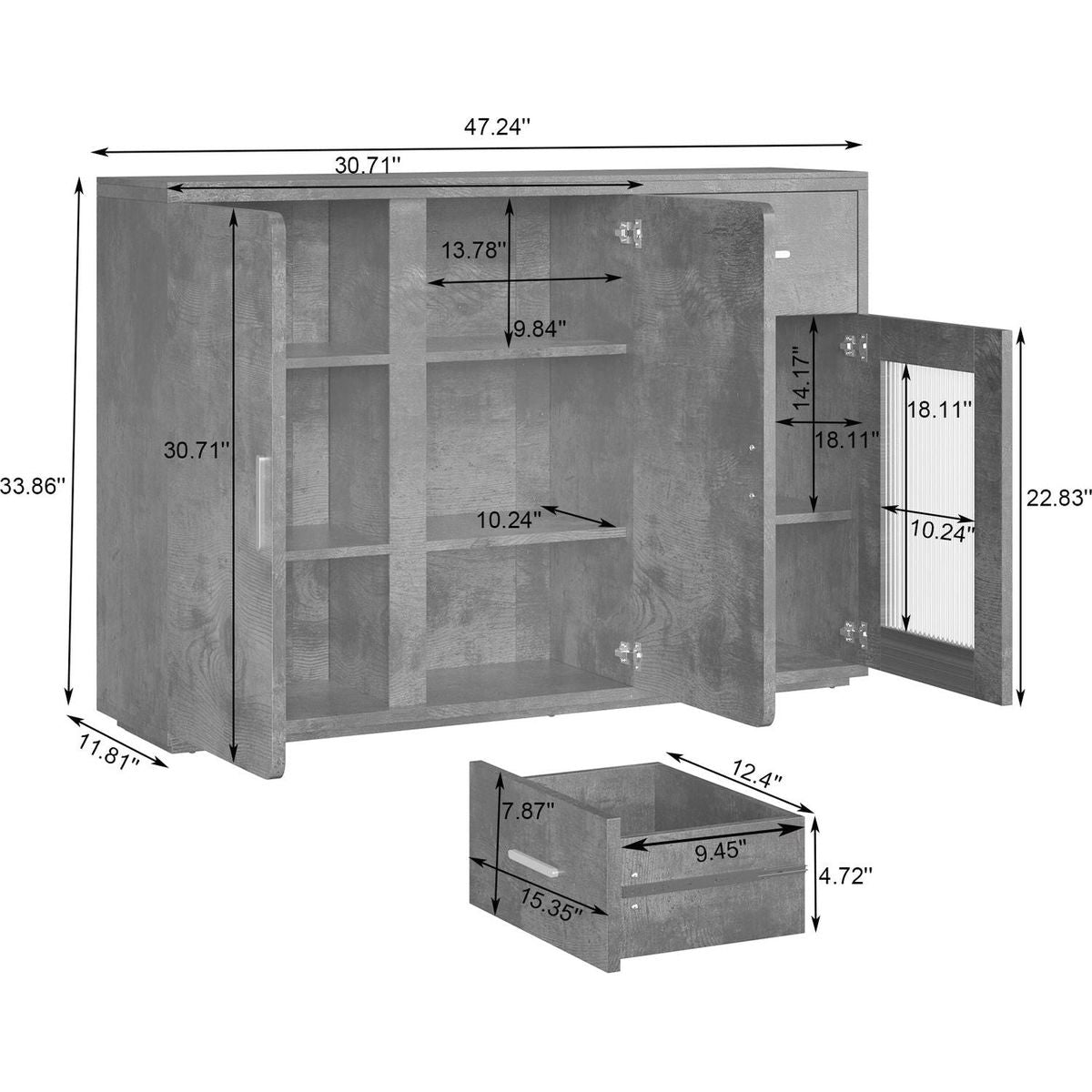 Wood Storage Cabinet, Modern Accent Buffet Cabinet, Free Standing Sideboard and Buffet Storage with Door Buffet Sideboard for Bedroom, Living Room, Kitchen or Hallway