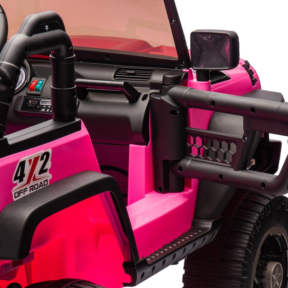 24V Two-Seater Kids Ride On Truck Car W/Parents Control,200wx2,Seat width 20.28in,Four-wheel Suspension,LED Lights,Music,MP3,Bluetooth,Two independent seat belts,Suitable for off-road For Kids Aged 3+
