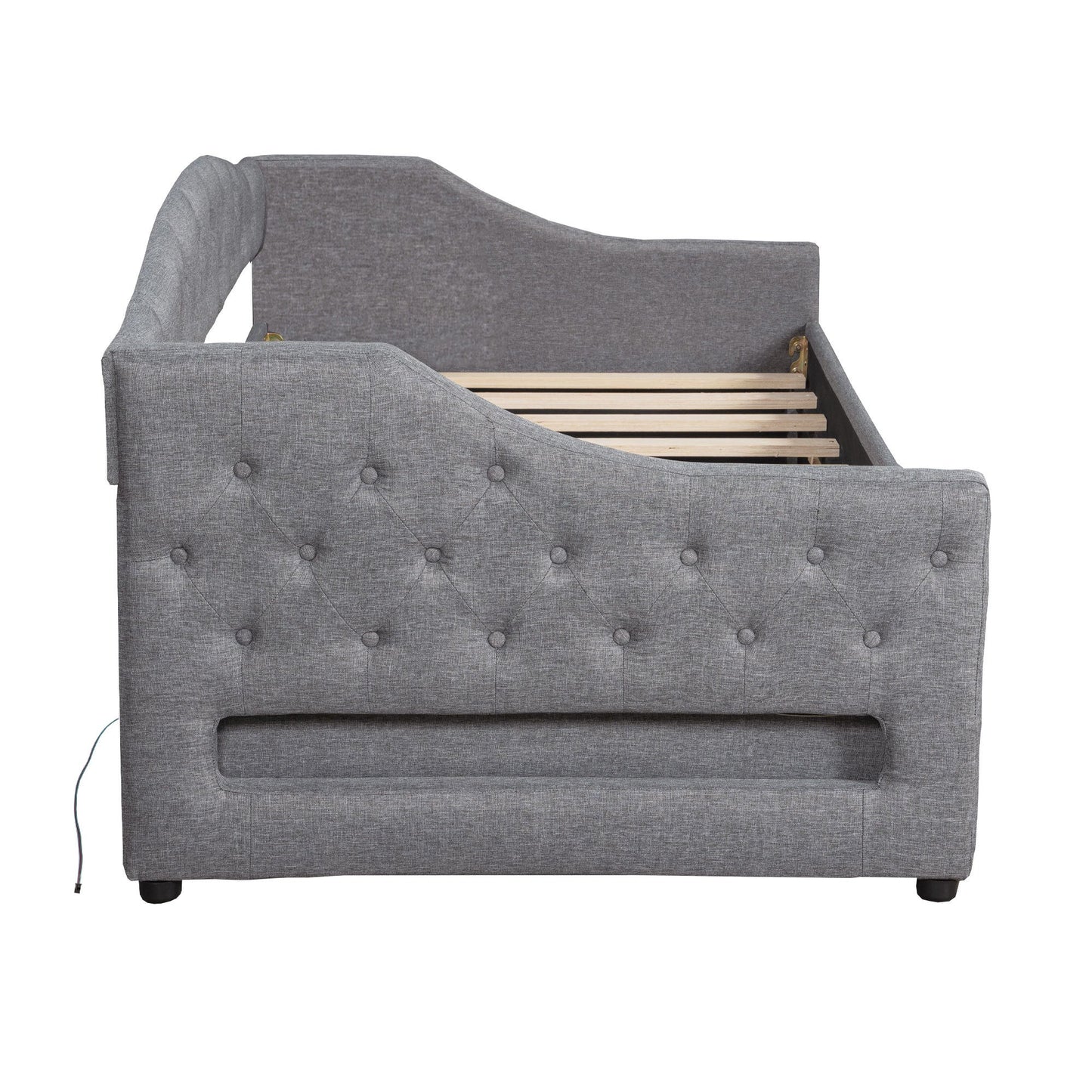 Elegant Upholstered Twin XL Daybed with LED Belt, 2 Drawers, Gray Linen Finish