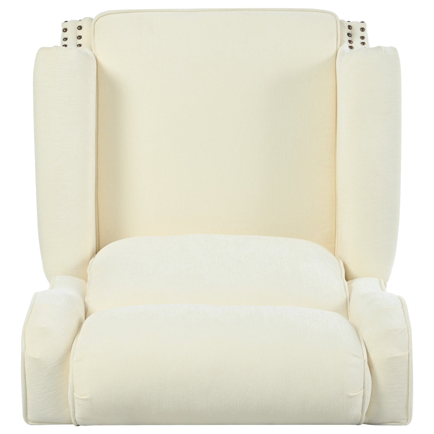 Upholstered Push Back Recliner Chair with Classic Wing Back, Beige Chenille, 29.75'
