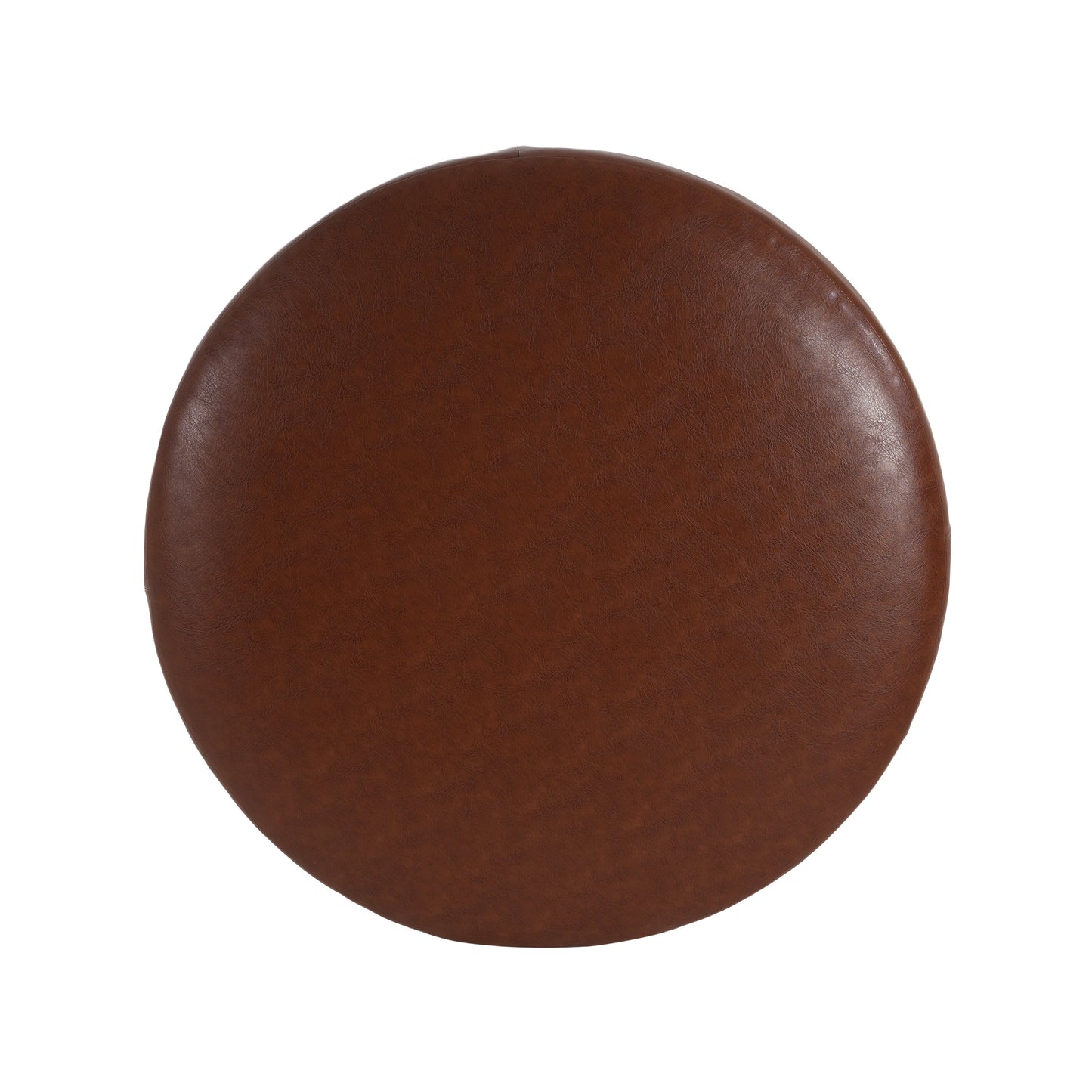 Upholstered Round Ottoman,PU Leather,Brown