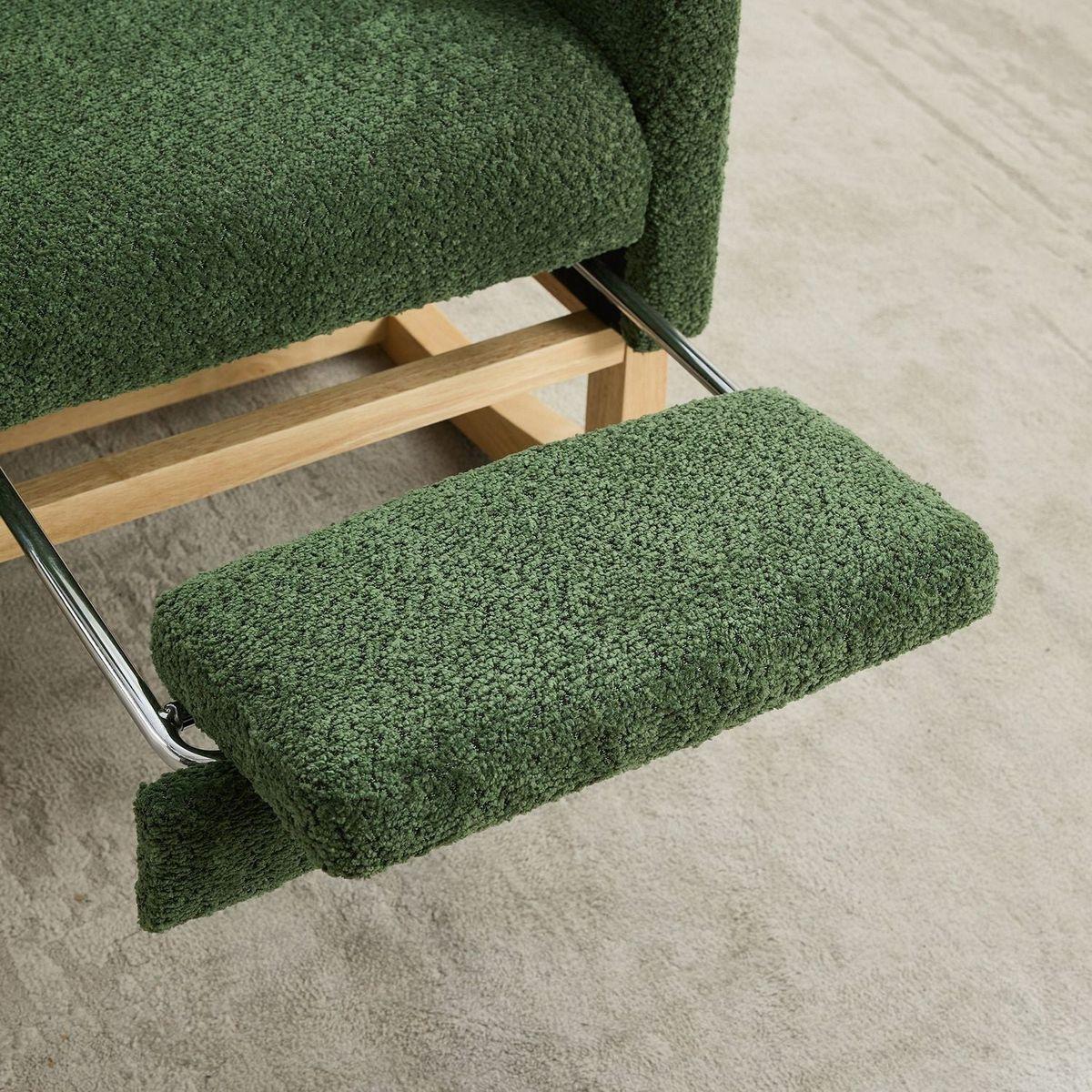 25.4"W Rocking Chair for Nursery, High Back Glider Chair with Retractable Footrest, Side Pocket, Rocking Accent Armchair with Rubber Wood Legs for Living Room/Bedroom.Green