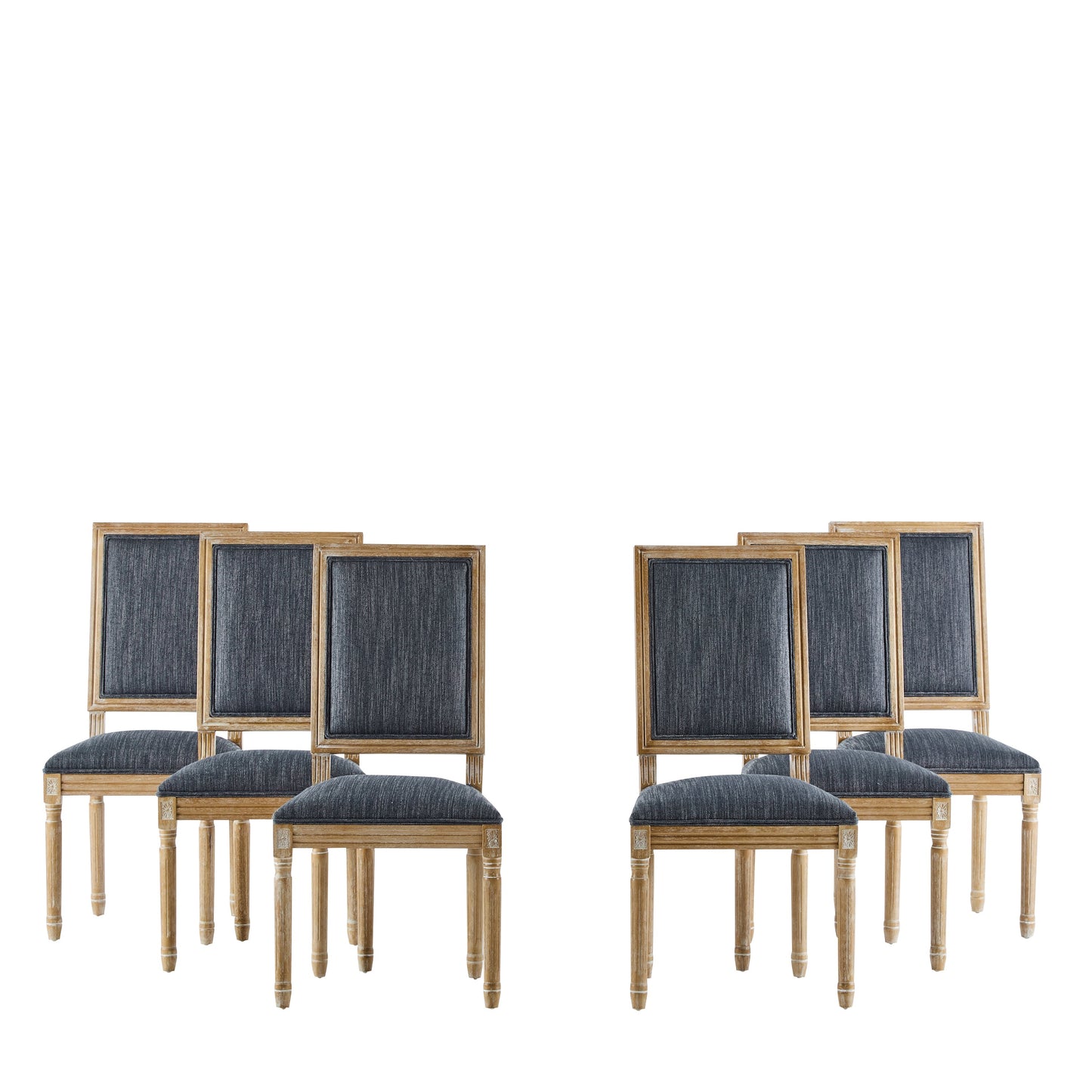 Vintage Inspired French Country Dining Chairs Set - Elegant Cane Backrest & Upholstered Seats - Rustic Weathered Finish - Solid Rubberwood Frame