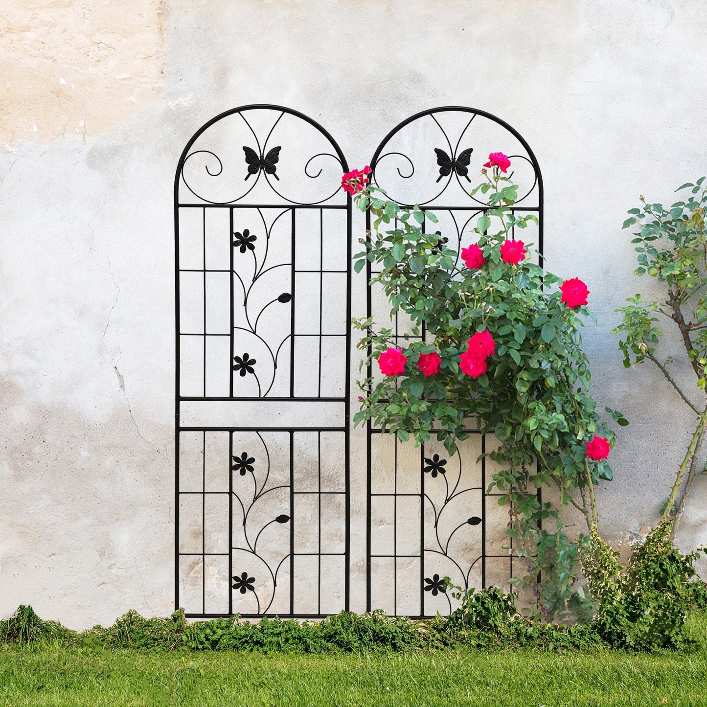 2 Pack Metal Garden Trellis 71' x 19.7' Rustproof Trellis for Climbing Plants Outdoor Flower Support Black