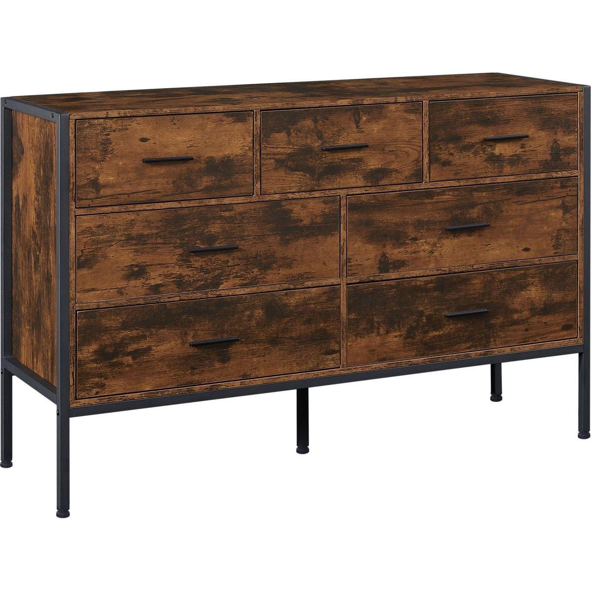 Wood Dresser with 7 Drawers, Wooden Storage Closet for Bedroom, Solid Clothes Cabinet with Sturdy Steel Frame, 48.58"Wx15.75"Dx31.22"H, 48 inch, Rustic Brown