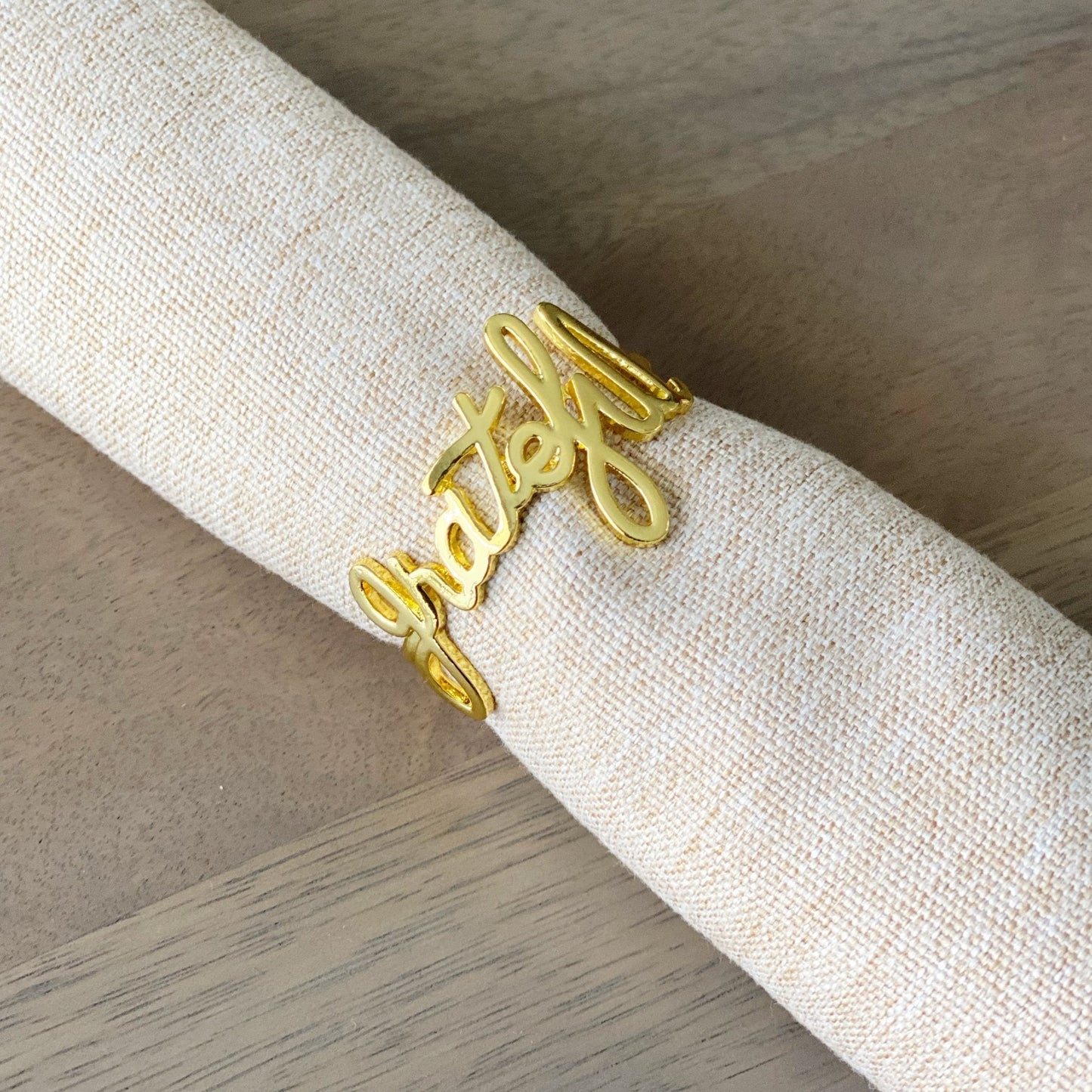 Seasonal & Holiday Decor: Grateful Napkin Ring - Gold by Tea + Linen