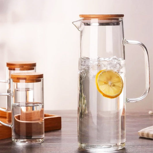Kitchen Tools & Cookware: Hand Blown Glass & Bamboo Pitcher & Cups by Tea + Linen