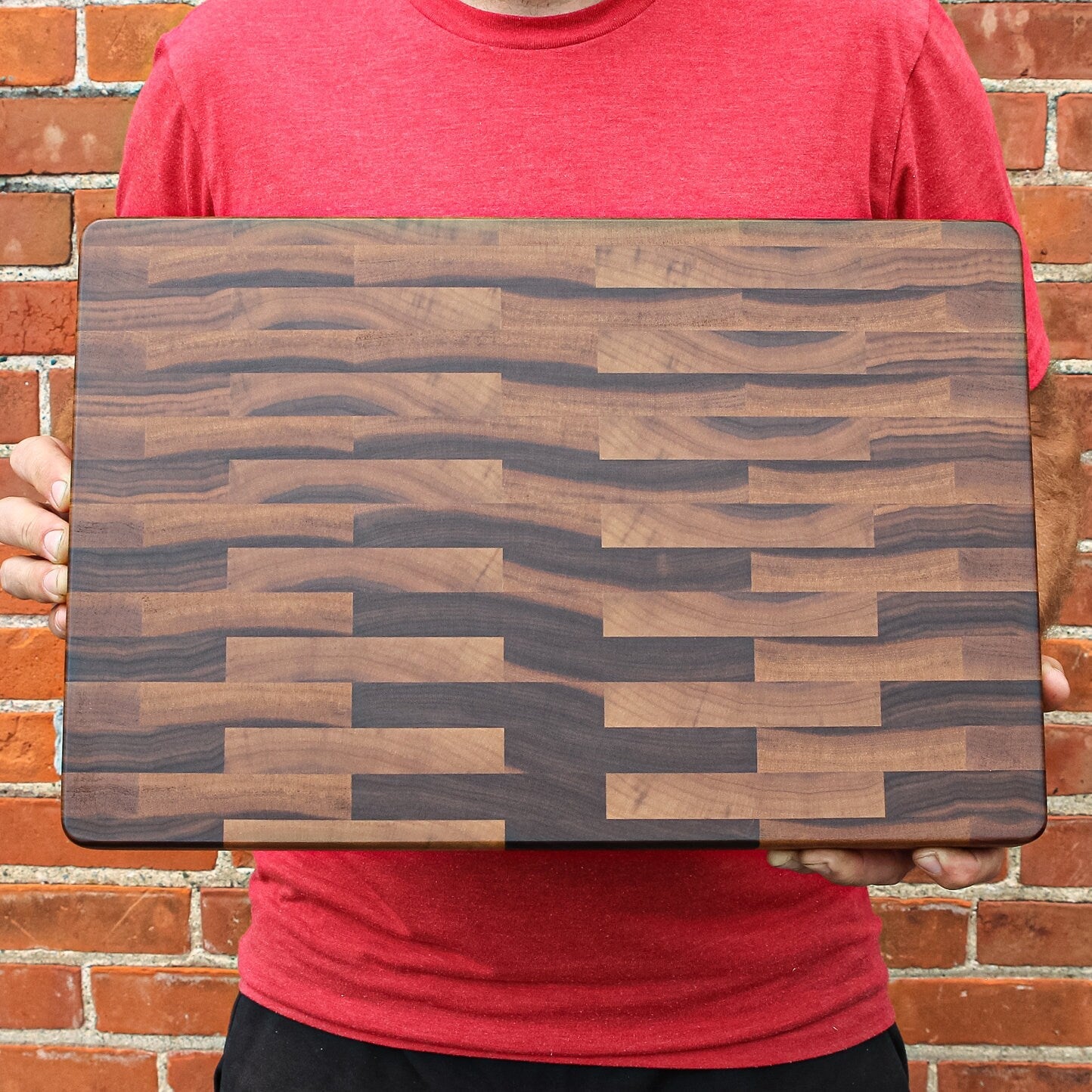 Large End Grain Calico Walnut Cutting Board, Walnut Butcher Block with Rubber Feet, Up to 2” Thick, Wedding Gift, Anniversary Gift, USA Made