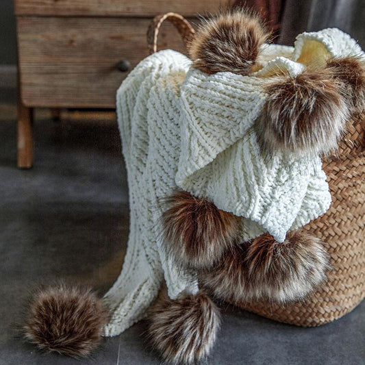 Bedroom Bedding & Decor: Chenille Throw with Pom Poms - 51"x63" by Tea + Linen