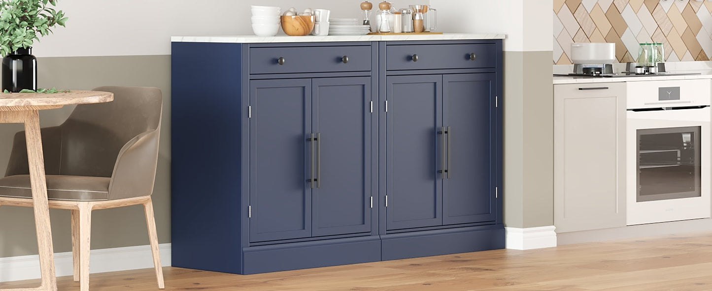 [Assembly Video Provided] TOPMAX Modern Freestanding Kitchen Pantry,Buffet Food Storage, Coffee Bar Cabinet with Drawer, 2 Adjustable Shelves and 2 Door Shelves for Dining, Kitchen, Set of 2, Blue