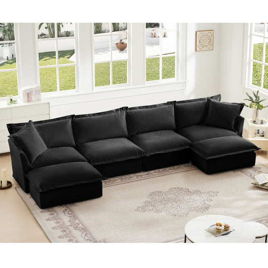 Living Room Decor: Slipcovered U Shape Sectional Wide and Deep Seat Sofa Couch, 4 Seater Sofa with French Edges Design Multiple Big Pillows, Soft Deep Seat Comfy Cloud Couch for Living Room, Apartment, Chenille Fabric by Streamdale Furniture