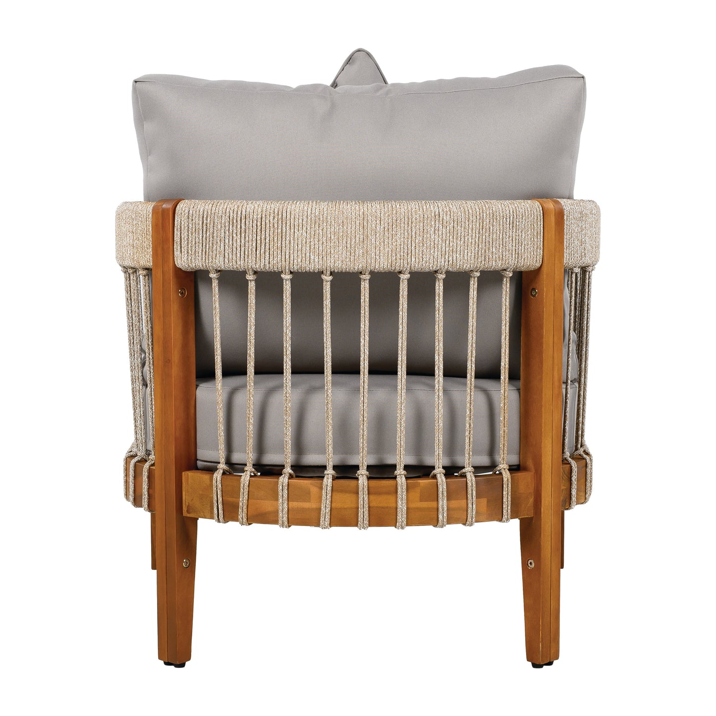 [Set of 2] Acacia Wood Outdoor Club Chair with Handwoven Rope Accents & Curved Backrest - Water-Resistant Boho Patio Lounge Chair with Removable Cushions for Porch, Garden