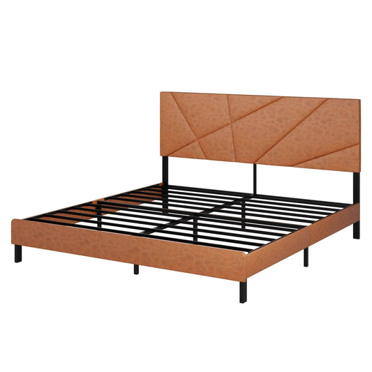 Vintage Brown King Size Metal Bed Frame with Under-Bed Storage and No Spring-Loaded Mattress Required