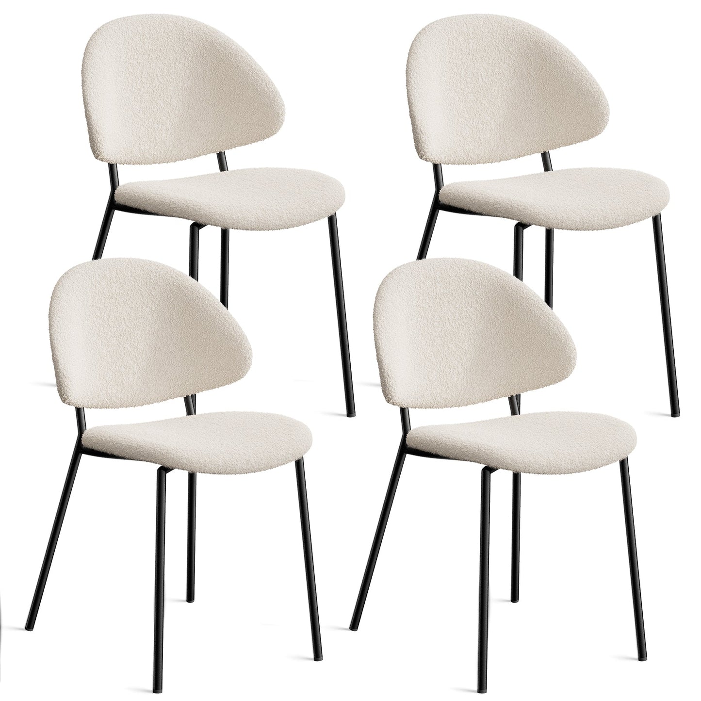 Dining & Tableware: Set of 4 Upholstered Boucle Fabric Dining Chairs Mid-Century Modern Dining Chairs with Curved Backrest for Dining Room Kitchen (White) by Streamdale Furniture