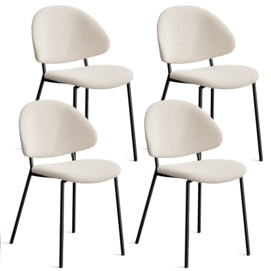 Dining & Tableware: Set of 4 Upholstered Boucle Fabric Dining Chairs Mid-Century Modern Dining Chairs with Curved Backrest for Dining Room Kitchen (White) by Streamdale Furniture