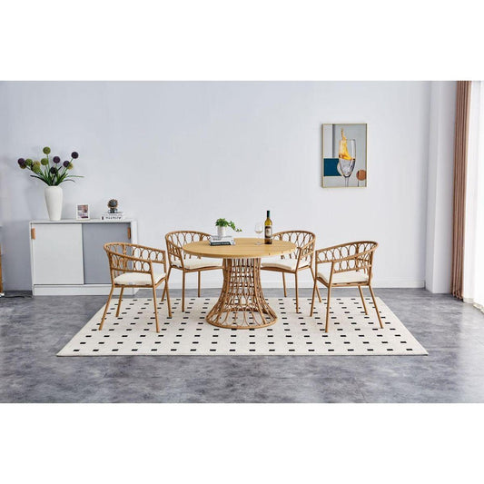 Dining & Tableware: Outdoor dining simple bamboo chair table, PE ratten round table 110CM plastic wood top by Streamdale Furniture