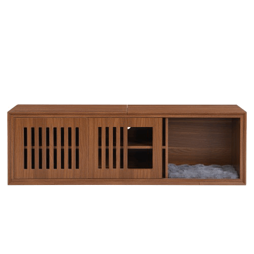 Kitchen Tools & Cookware: Mid-Century Modern 2 in 1 PET FRIENDLY  Walnut TV Stand With Extendable table Soft cushion Sliding door Cat friendly furniture by Streamdale Furniture