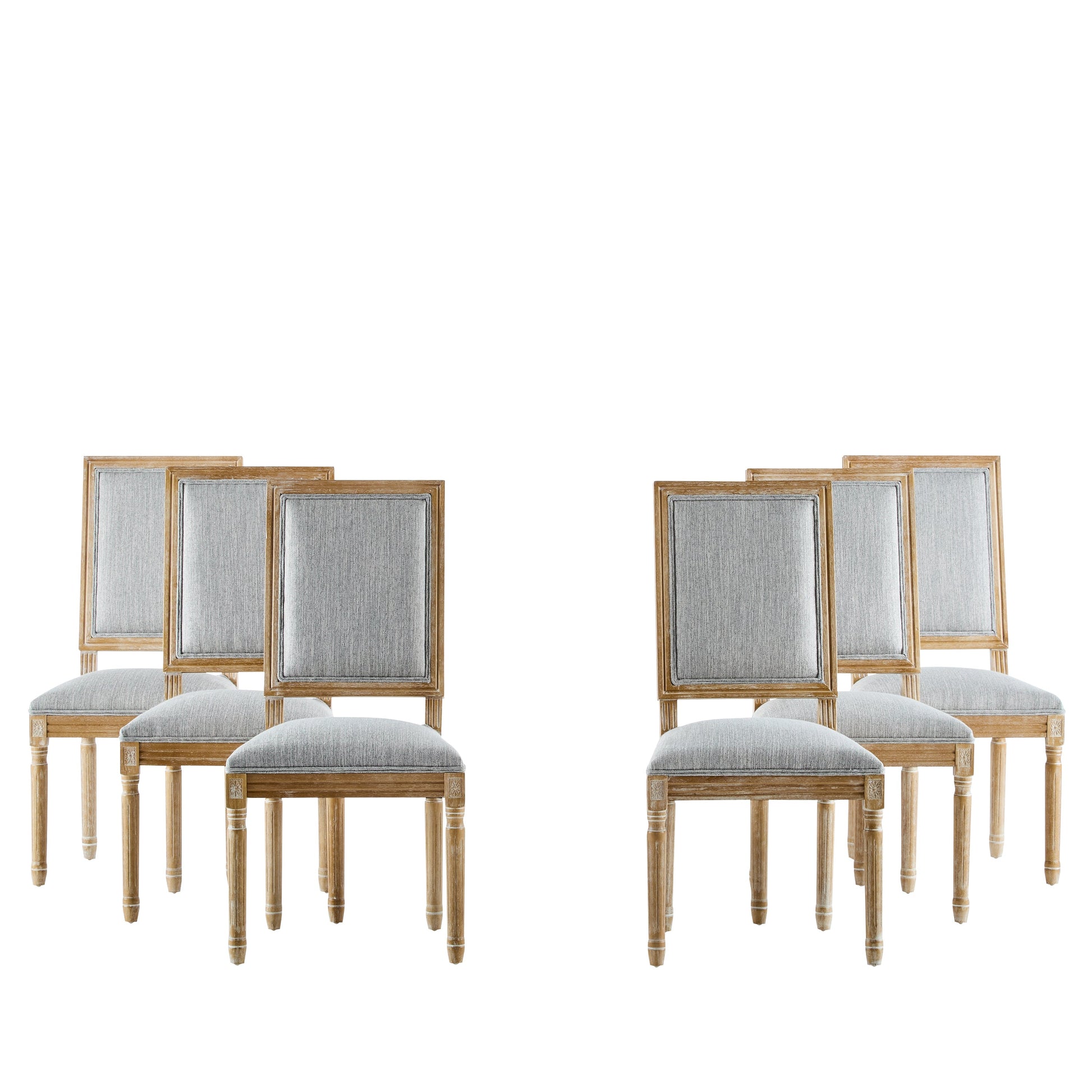 Dining & Tableware: French Country Dining Chairs Set of 6 - Elegant Cane Back & Upholstered Seats - Rustic Grayish Green Solid Rubberwood by Streamdale Furniture