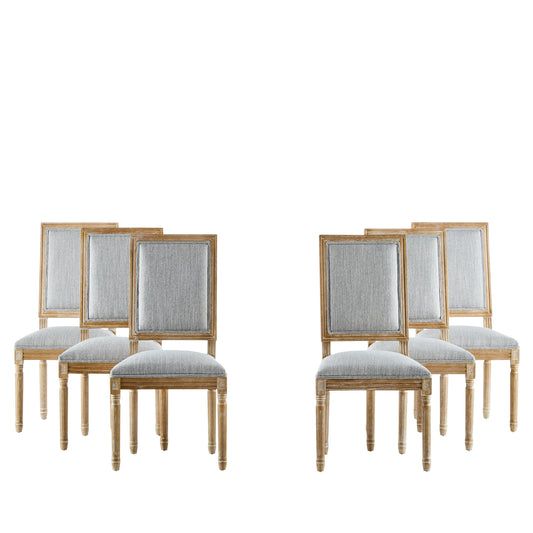 Dining & Tableware: French Country Dining Chairs Set of 6 - Elegant Cane Back & Upholstered Seats - Rustic Grayish Green Solid Rubberwood by Streamdale Furniture