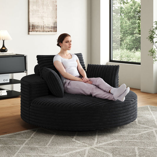 Bedroom Bedding & Decor: 55''L Corduroy Chenille Foam Single Swivel Chair, Fluffy Modern Sleeper, 360 Degree Swivel Chair for Living Room, Bedroom, Lounge and Projection Room by Streamdale Furniture