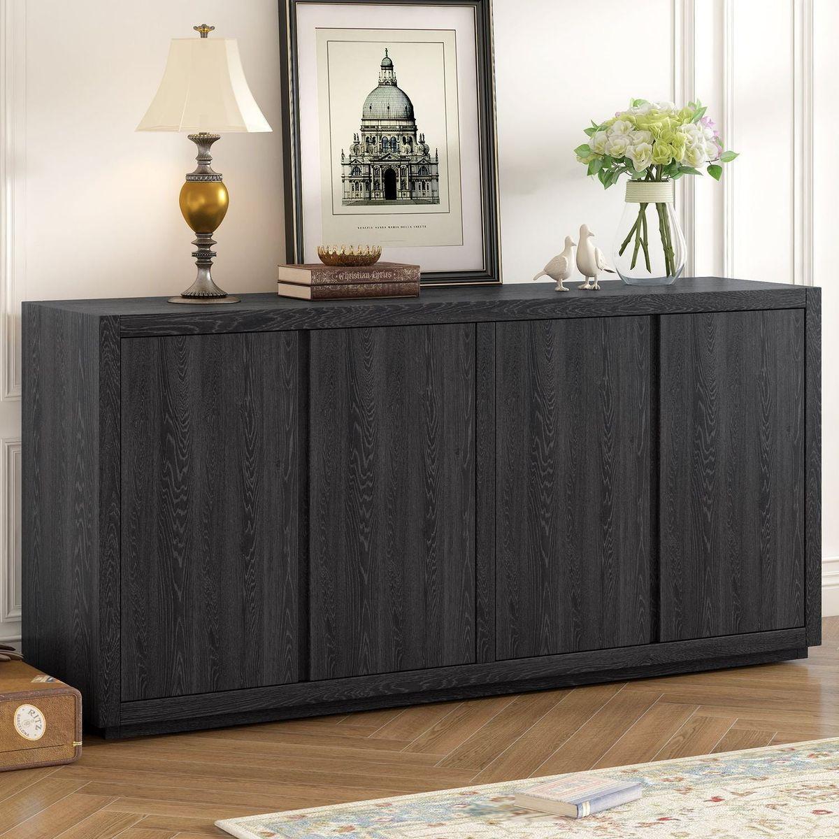 Dining & Tableware: Distinctive Features of a Four-Door Cabinet Sideboard with Ash Veneer suitable for Hallway, Entryway, Living Room by Streamdale Furniture
