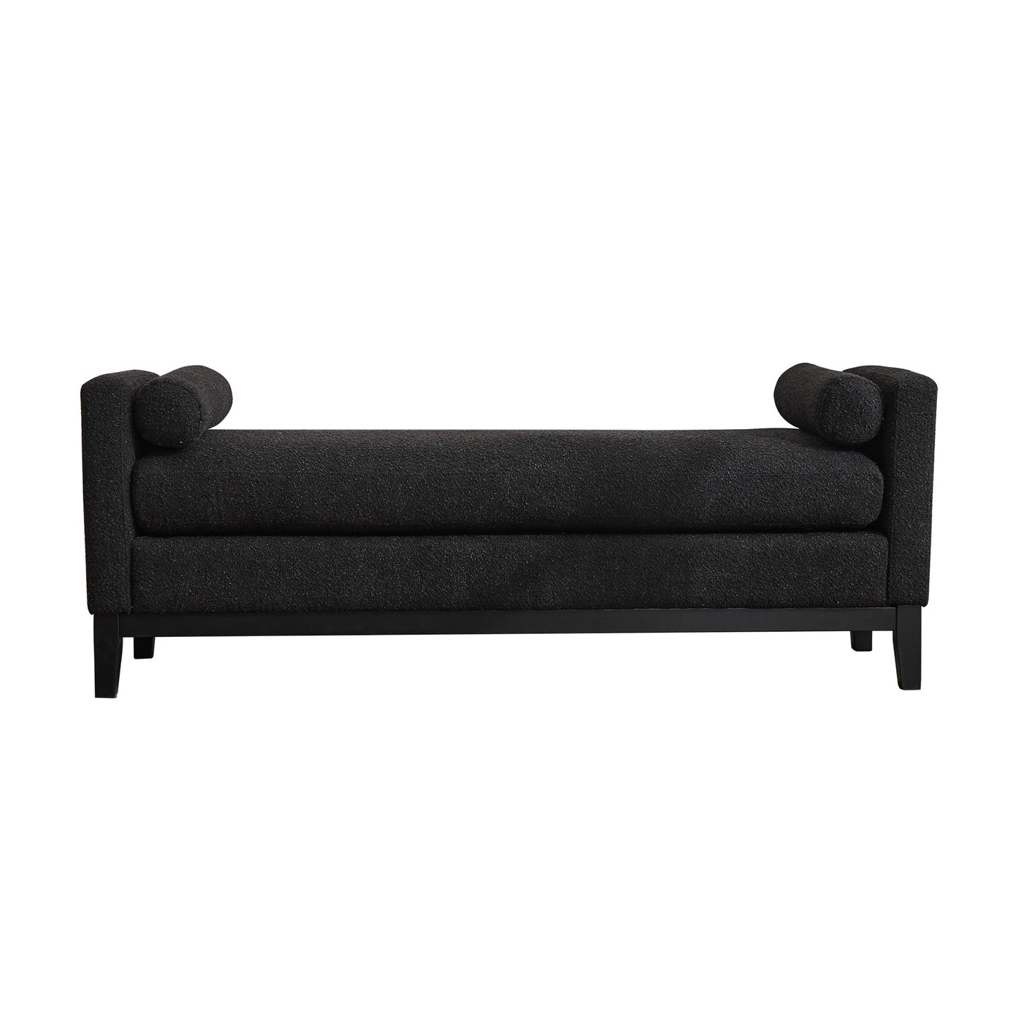 Bedroom Bedding & Decor: Elegant Upholstered Bench, Daybed, Ottoman with Wood Legs & 2 Bolster Pillows, Black Boucle, 66.34' by Streamdale Furniture