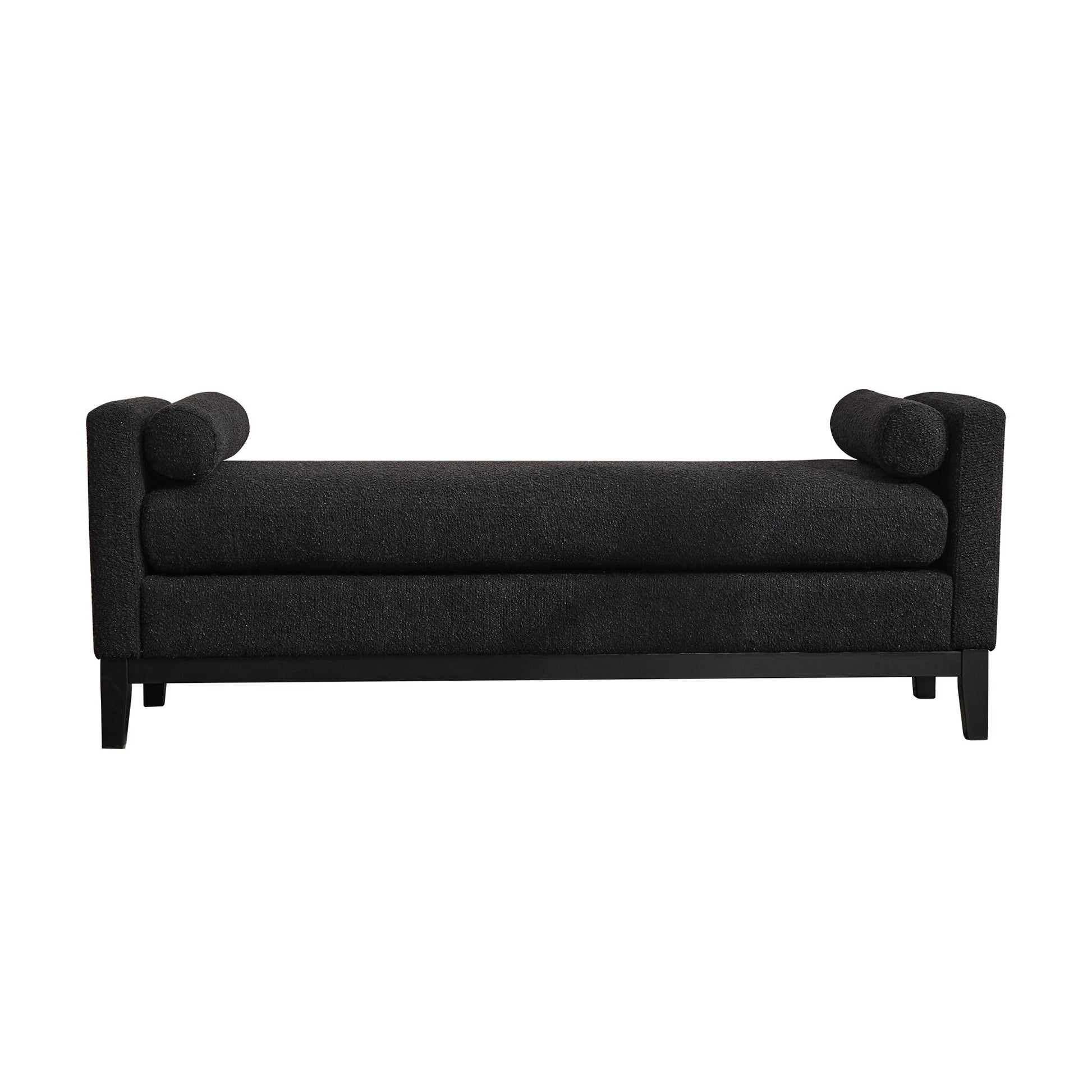 Bedroom Bedding & Decor: Elegant Upholstered Bench, Daybed, Ottoman with Wood Legs & 2 Bolster Pillows, Black Boucle, 66.34' by Streamdale Furniture