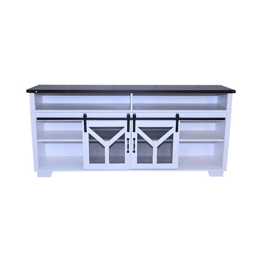 Kitchen Tools & Cookware: 65.3' TV Stand with LED light strips and Iron mesh barn door Y decorative strip white + Black walnut color (top) farmhouse by Streamdale Furniture