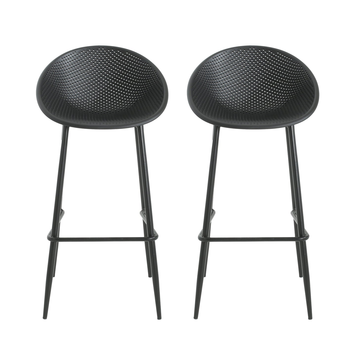 Outdoor Living: Modern Outdoor Gable Barstool Set of 2 with Weather-Resistant Design in Black Iron and Plastic by Streamdale Furniture