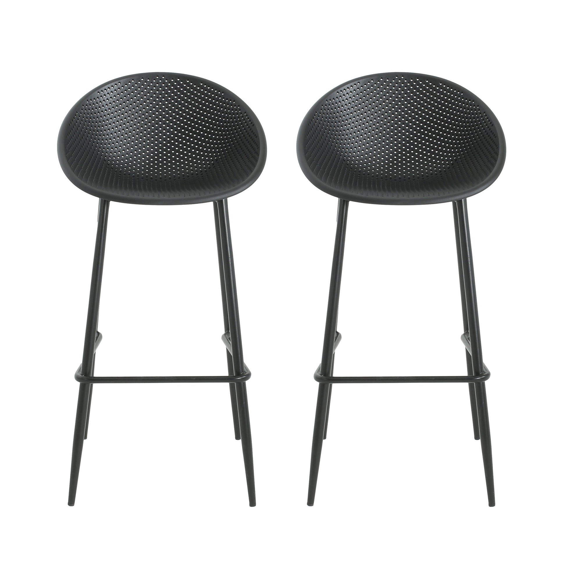 Outdoor Living: Modern Outdoor Gable Barstool Set of 2 with Weather-Resistant Design in Black Iron and Plastic by Streamdale Furniture