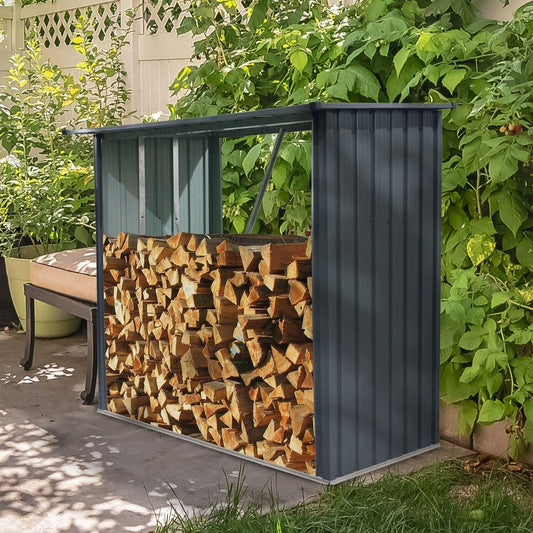 Kitchen Tools & Cookware: Outdoor Steel Firewood Rack,Open Wood Shed with Sloped Roof for Firewood,Pellet,or Lumber Storage,Black by Streamdale Furniture