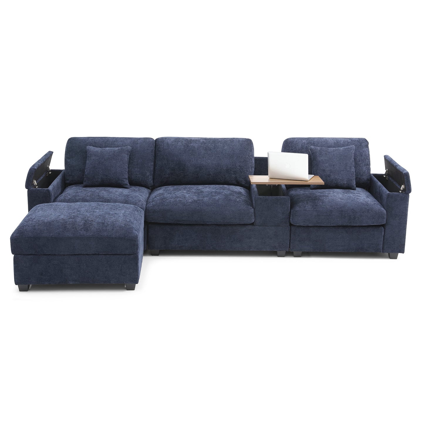 120.3'Sectional Sofa ,L-Shaped Oversized Couch ,Comfy Cloud Couch Set with Drop Down Table,360-degree Swivel tray ,Cup Holders,USB Charger,Storage Ottoman and Armrest,Wide Seat Sofa for Living room