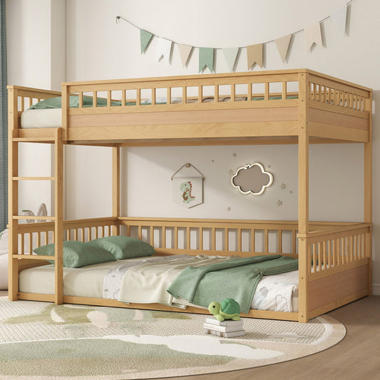 Bedroom Bedding & Decor: Queen over Queen Bunk Bed with Ladder and Guardrails, Natural by Streamdale Furniture