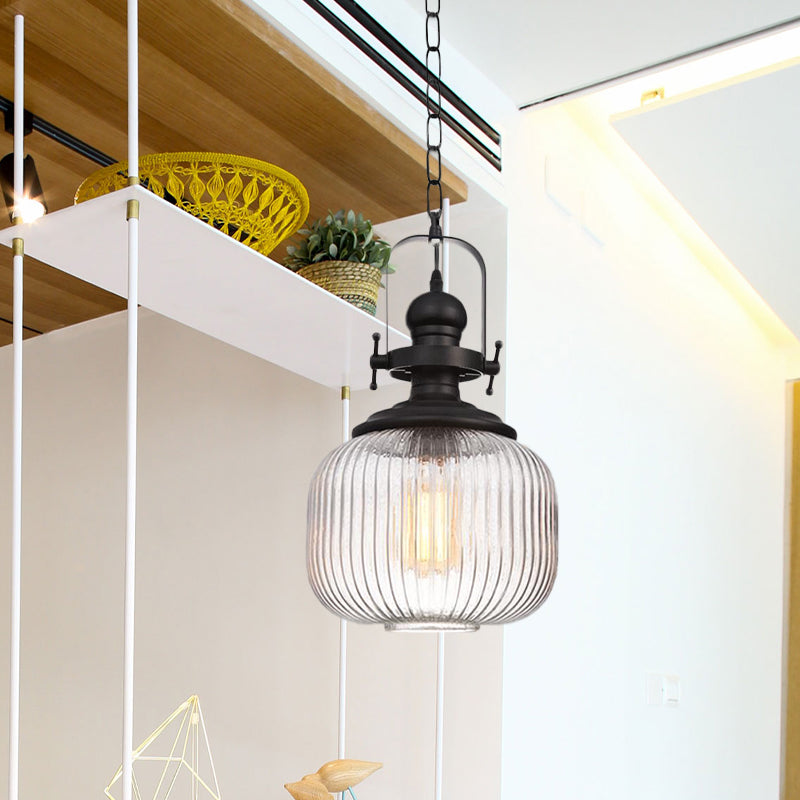 Evelyn's Enchanting Embrace - Ribbed Glass Pendant Lamp