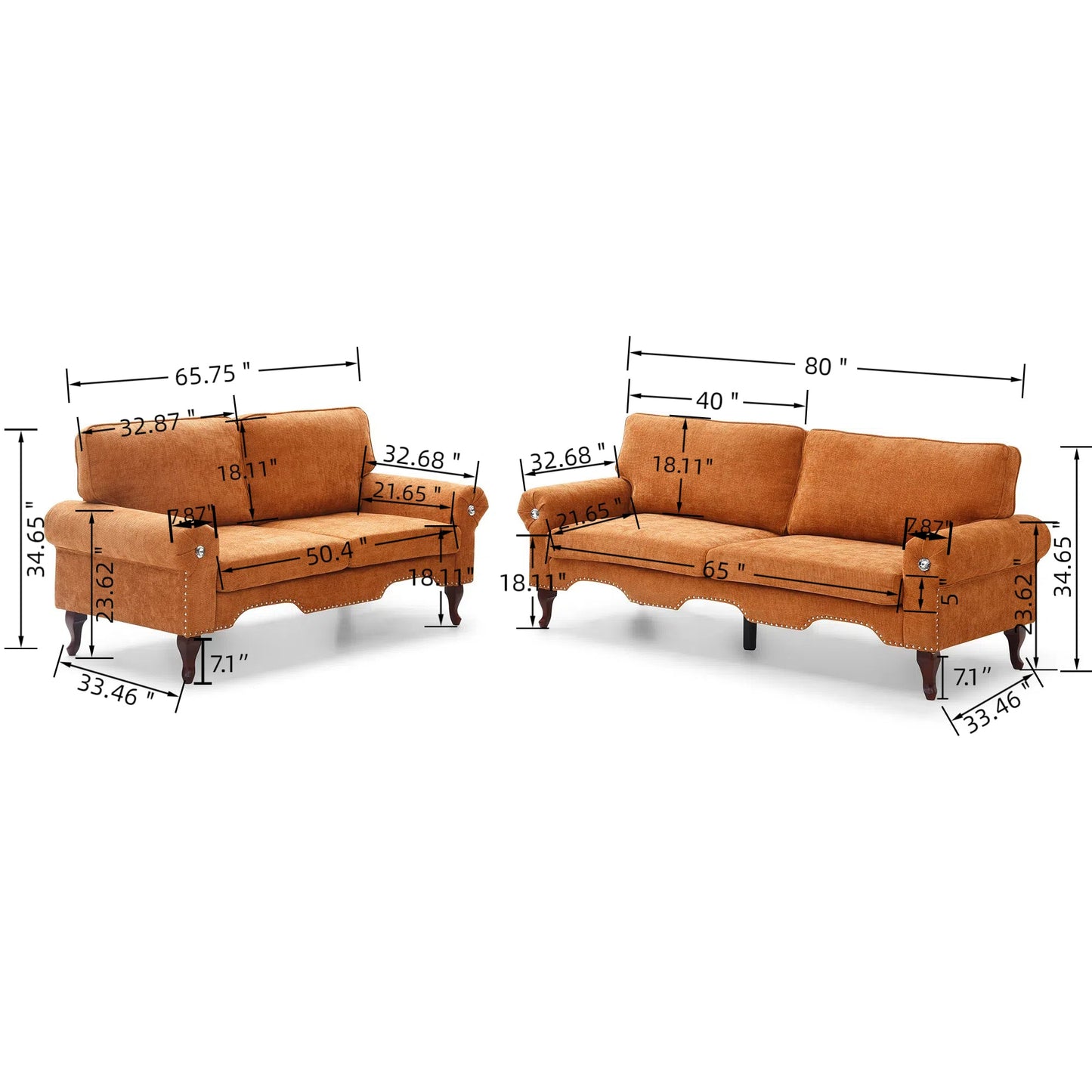 2 Piece Sectional Sofa Set with Movable Pillows, 5 Seat Convertible Couch Sets, Upholstered Sofa for Living Room Office, Bedroom & Apartment, Orange