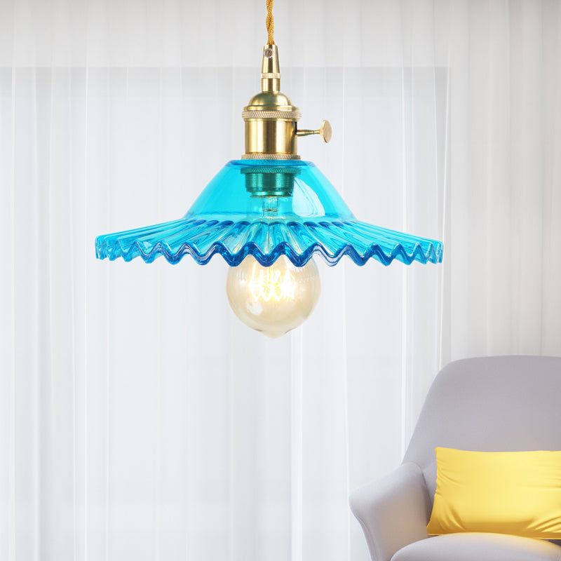 Introducing "Beatrice" - The Industrial Scalloped Pendant Light (Blue Prismatic Glass)