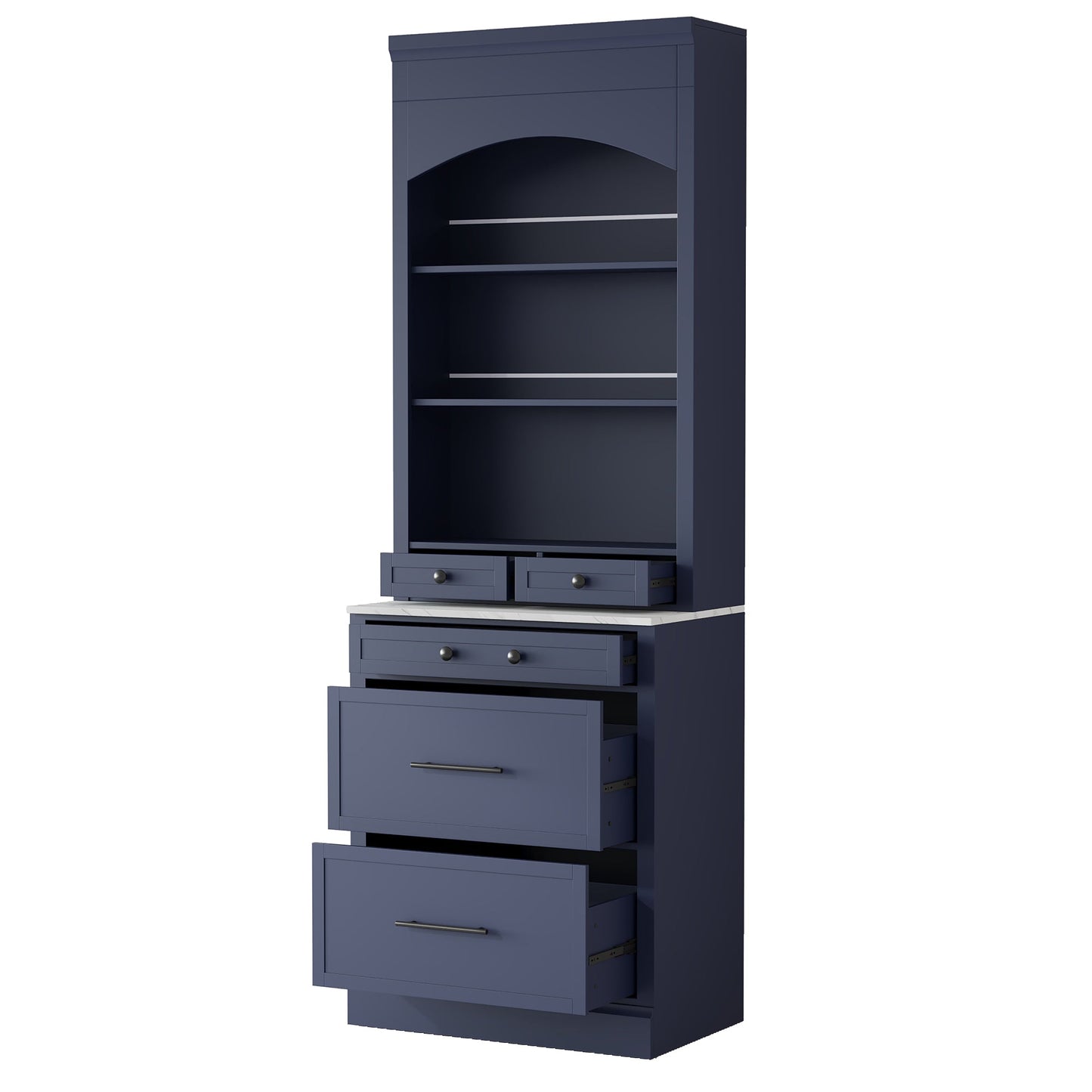[Assembly Video Provided] TOPMAX Modern 83.7inch High Kitchen Pantry, Freestanding Tall Kitchen Hutch with Faux Marble Top,Cupboard Cabinet with 5 Storage Drawers and Adjustable Shelf, Set of 2, Blue