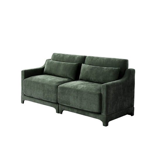 Bedroom Bedding & Decor: Elegant Two-Seater Chenille Fabric Sofa with Lumbar Pillows, Ergonomic Design, Green by Streamdale Furniture