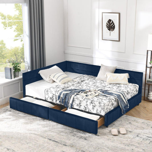 Kitchen Tools & Cookware: Full Size Storage Upholstered Tufted Bed Frame, Sofa Bed Frame with Comfortable Backrest and Armrests, Full Size Bed for Bedroom, Living Room,Velvet, DARK BLUE(80.5''*59''*29.5'') by Streamdale Furniture