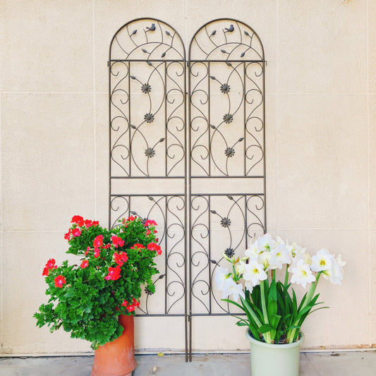 2 Pack Metal Garden Trellis 86.7' x 19.7' Rustproof Trellis for Climbing Plants Outdoor Flower Support Brown