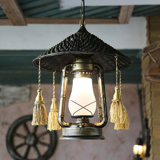 Ashley Rustic Elegance: Bronze Pendant Lamp with Cream Glass Shade