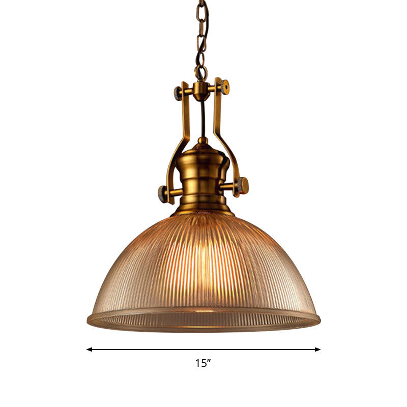 Edison's Industrial Embrace: Brass Bowl Pendant Lamp with Ribbed Glass