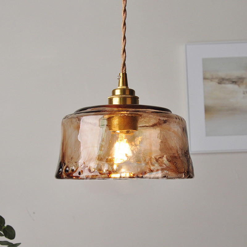 Margaux's Rustic Dining Room Pendant Lamp - Amber Alabaster Glass in Brass Finish