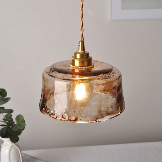 Margaux's Rustic Dining Room Pendant Lamp - Amber Alabaster Glass in Brass Finish