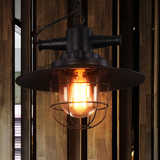 Embolden Your Space with Industrial Elegance: The Black Iron Ceiling Pendant with Clear Glass Shade