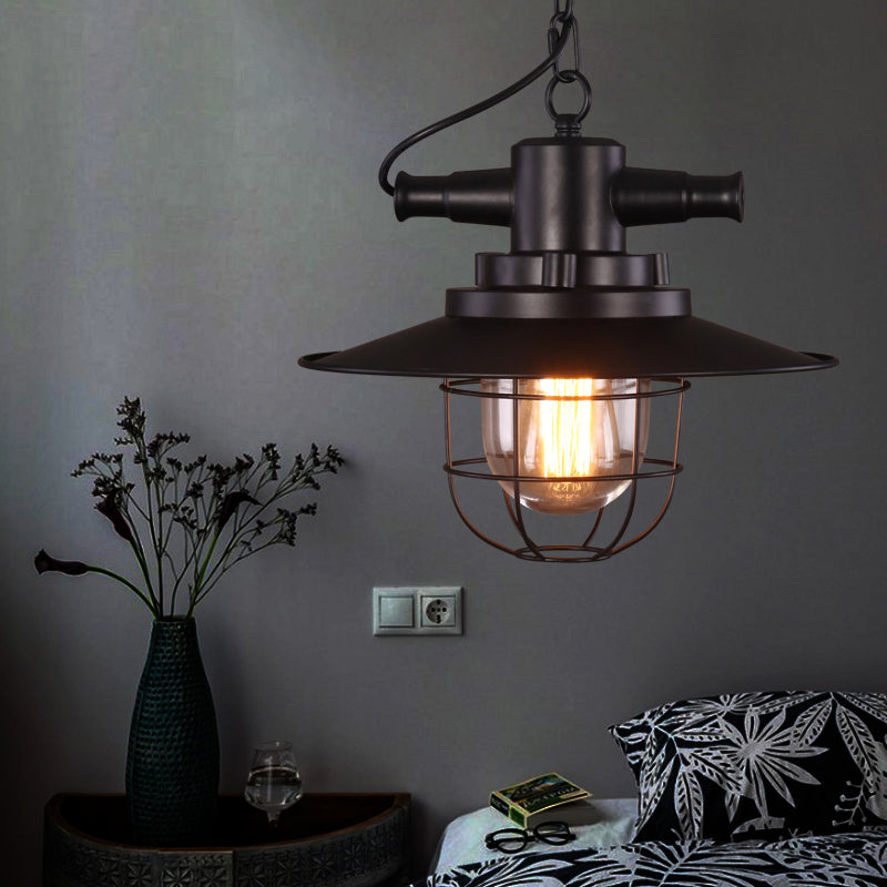 Embolden Your Space with Industrial Elegance: The Black Iron Ceiling Pendant with Clear Glass Shade