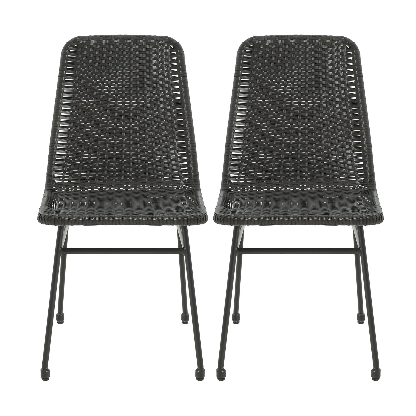 Dining & Tableware: Outdoor Dining Chairs Set of 2, Rattan Backrest and Cushions, Iron Frame, Dark Brown by Streamdale Furniture
