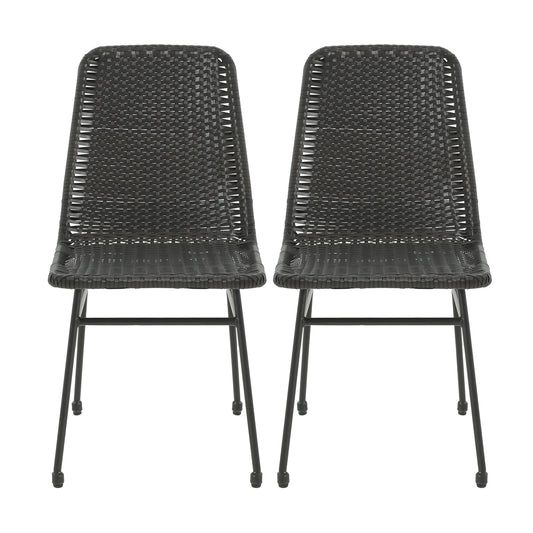 Dining & Tableware: Outdoor Dining Chairs Set of 2, Rattan Backrest and Cushions, Iron Frame, Dark Brown by Streamdale Furniture