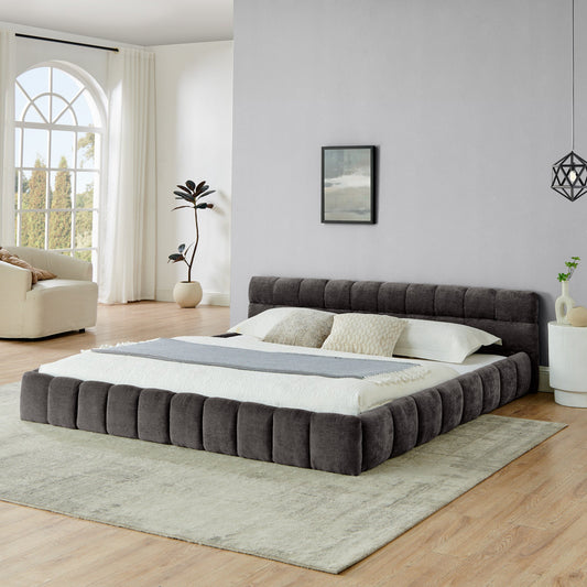 Bedroom Bedding & Decor: King size  Upholstered Bed Frame with Thick Fabric, Chenille Fabric Grounded Queen Size Platform Bed with Headboard and Solid Frame. No Box Spring Needed-Dark Gray(88.5''*85.5''*24'') by Streamdale Furniture